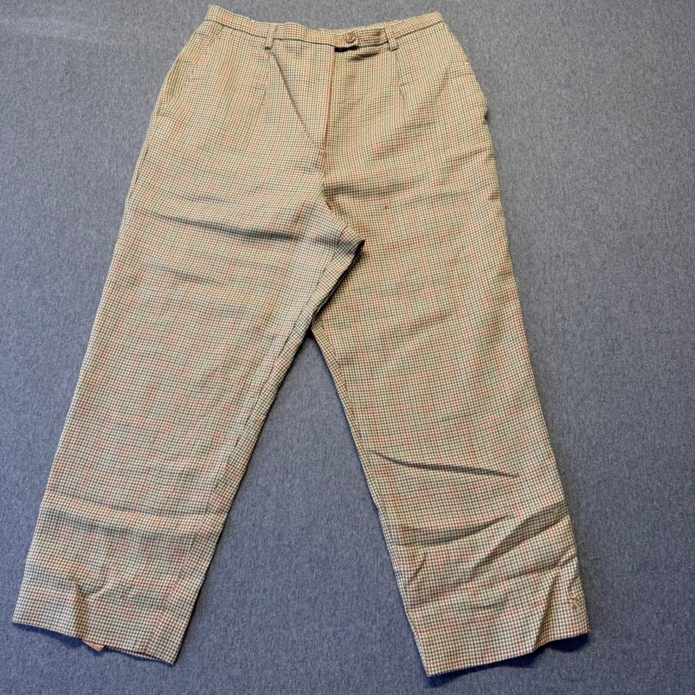 Vintage Pendleton 100% Virgin Wool Houndstooth Trousers Brown Green Petite 12